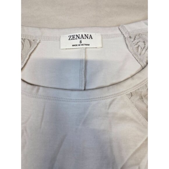 Zenana Lace Sleeve Top T-shirt Round Bottom Loose Off White/Grey Womens Small - Picture 5 of 9